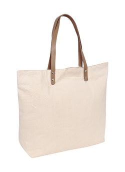 Heavy Cotton / Canvas Bag with PU Leather Shoulders Strap with Zip Closure CN-PU